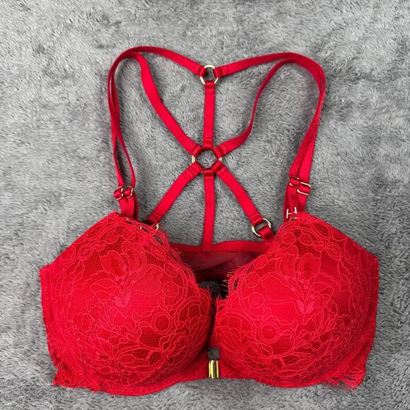 Victoria’s Secret Bombshell Plunge Push Up Bra Red Lace 34C - Picture 2 of 10
